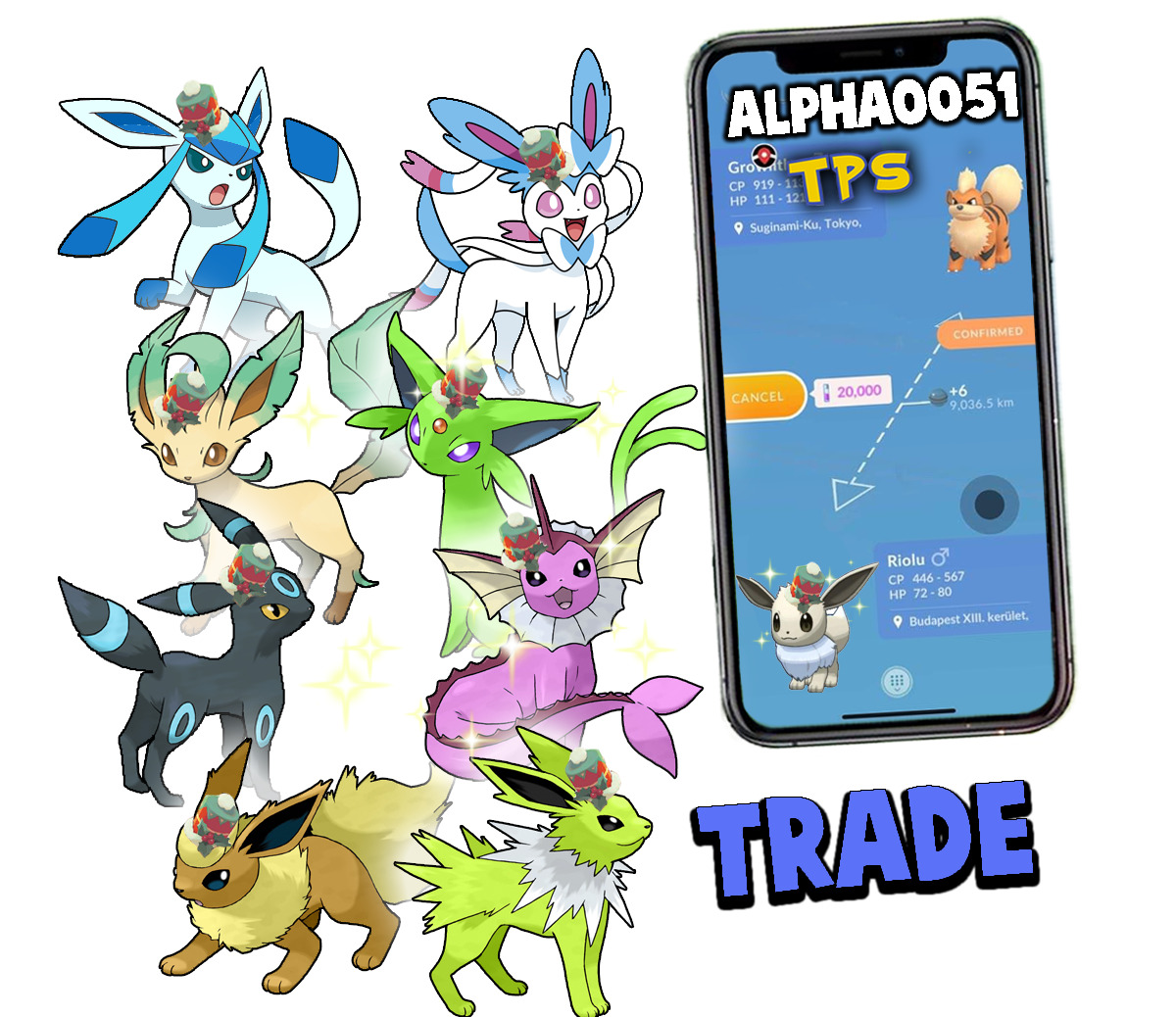 Pokemon Shiny Eevee Holiday Registered Trade or Ultrafriends - Any evolution