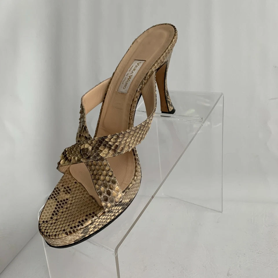 Sandalias Vera Wang Estampado Serpiente Cuero Punta Abierta Deslizable Plataforma Tacones Talla 8M Foto 4 de 4