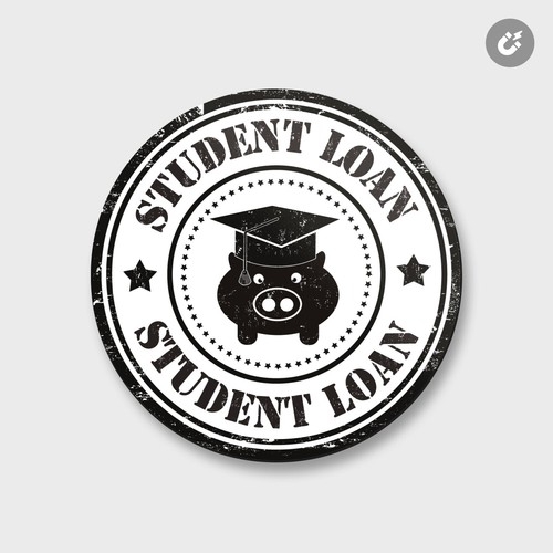 Student Loan Education Funny Pig Grunge | 4'' X 4'' Round Decorative Magnet - Afbeelding 1 van 2