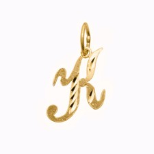 Genuine 14K Yellow Gold 0.78" Fancy Cursive Script Letter Initial 'K' Pendant