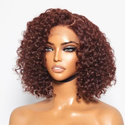 Short Curly Dark Brown Human Hair Wigs 4×4 Lace Front Human Hair Wig  Glueless