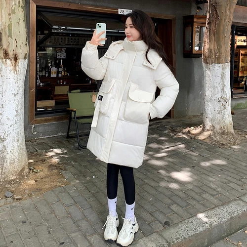 Mujeres Abrigo Cálido Suelto Largo Con Capucha Algodón Invierno Acolchado Parka Informal Prendas de abrigo Talla - Imagen 21 de 29