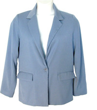 Womens Single Button Blazer Medium Blue Relaxed Fit Oversized Casual Chic