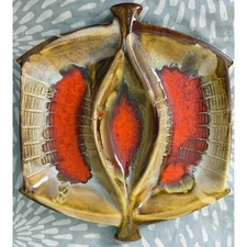 Vintage 60s mcm Marcia ceramic serving dish tray chips dip party