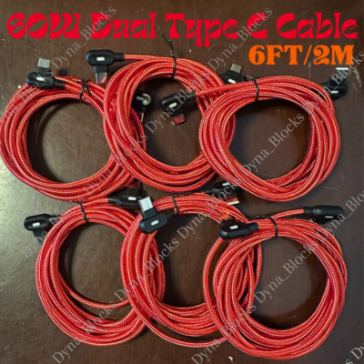 Lot 60W Type C to USB C Cable Elbow PD Nylon Fast Charger For iPhone 15/Samsung