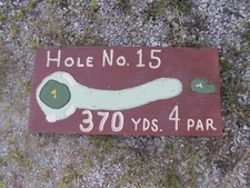VINTAGE Hand Carved Hole No 15 Golf Painted Wood Sign 23 3/4" x 11 1/2" Folk Art