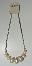 Pearl Tear Drop Bib Choker Chunky Statement 10" Collar Gold Tone Necklace