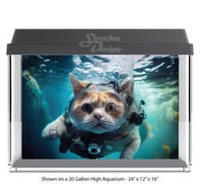 Scuba Cat Swimming Polyester Fish Tank Glass Backdrop Aquarium Background