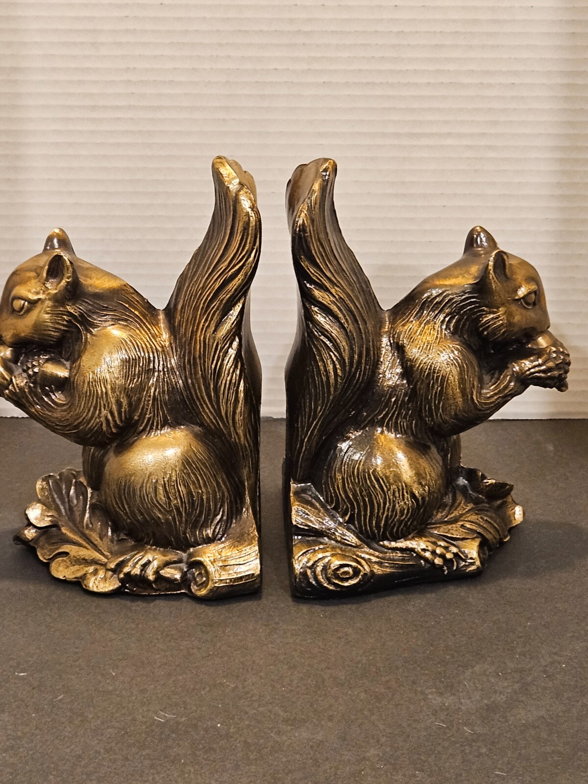 Vintage 1975 SCC Squirrel Bookends Brass Color Cast Metal Squirrels