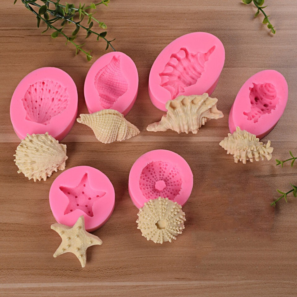 6pcs Conch Candle Cupckake Topper Embossed Mould Baby Shower Cake