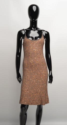 Vintage Haine Full Beaded Beige Coquette Y2K Sparkle Dress Size UK12