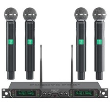 Wireless Microphone System Phenyx Pro 4-channel Uhf Cordless Mic Set With Fou...