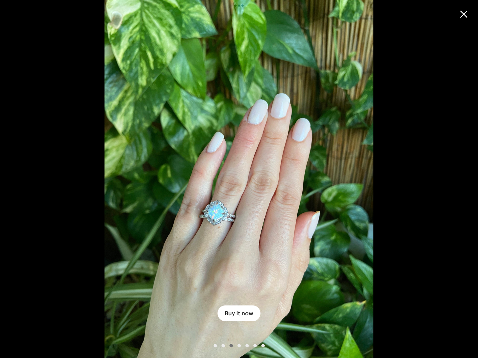 Opal ring set Engagement ring, Cushion cut ring, White opal ring, Opal jewelry-image