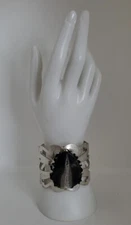 Mia Tribal Silver-Tone Obsidian Stone Cutout Cuff Bracelet - READ DESCRIPTION