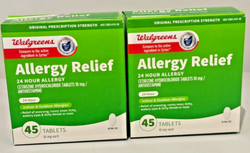 (2) Allergy Relief Cetirizine 10mg 45ct – Exp 08/25 – 90 Tabs
