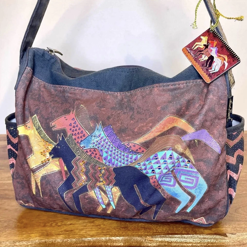 Laurel Burch лошадей Messenger сумка с короткими ручками коллекционный темно-красный черный - Изображение 2 из 4