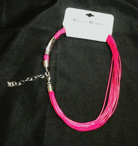 NWT Studio Works Necklace ~ Fuchsia Corded ~ Silver Slide & Clasp - Picture 4 of 5