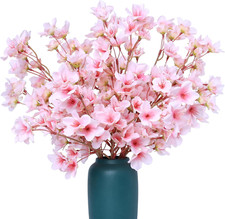 6Pcs Artificial Cherry Blossom Branches Decor Fake Flowers 16" Silk Faux Flow...
