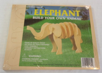 Brand New Build Your Own Animal Elephant 3D Puzzle Vintage #606574 Wood
