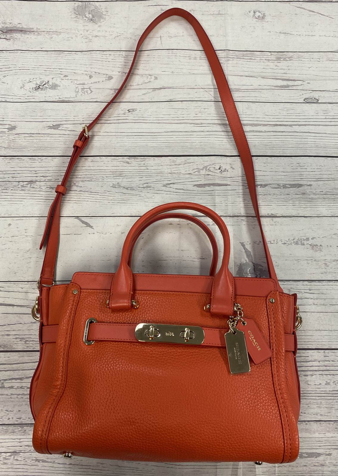 Coach 34816 Pebble Leather Swagger 27 Orange Satchel … Gem