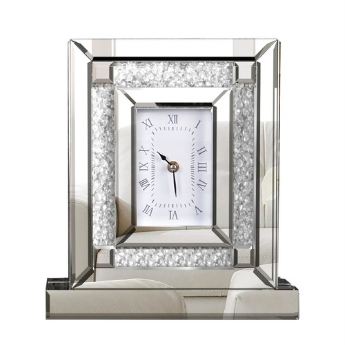 Crushed Diamond Mirrored Desk Clock Silver Glass Table Clock Living Room Bedroom - Bild 17 von 17
