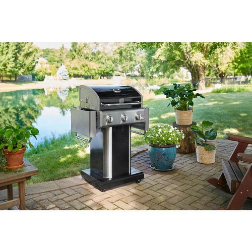 KENMORE Gas Grill 51.1"W 3-Burner Pedestal w/ Side Shelves Stainless Steel Black - Picture 4 of 12
