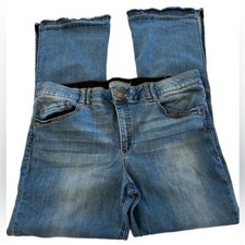 Wit Wisdom Boot Cut Jeans with Side Slit Hem Size 16 Medium Wash Elastic Waist