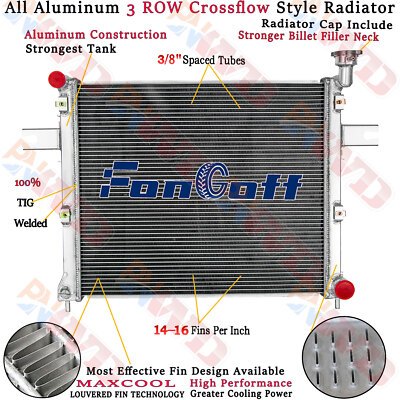 Aluminum 3 Row Radiator For 2005-10 Jeep Grand Cherokee/Commander 3.7 V6 4.7L V8