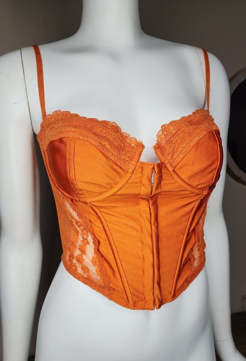 Edikted Y2K Payton Satin Orange Lace up Corset Top Size