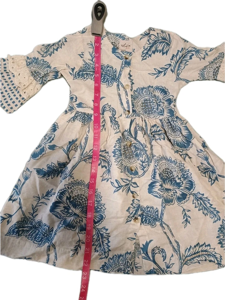 Vestido Utsa Kids by Westside Indio Algodón Lino 3T Floral Paisley Ojales Azul Foto 3 de 4