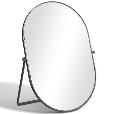 Vanity Desk Table Mirror, Adjustable Rotation Oval Tabletop Standing Makeup