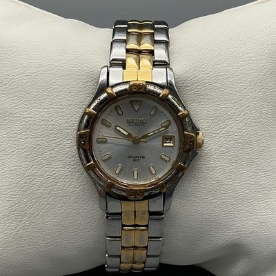Seiko Sports 50 Womens Watch 25mm Two Tone Date 7N82-0261 New Battery 6.25''
