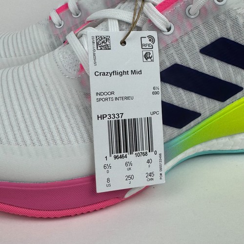 Adidas Mujer Talla 8 Crazyflight Mid Voleibol Zapatos Blanco Rosa HP3337 Nuevo - Imagen 6 de 8