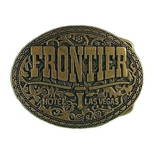 Vintage 70's Closed Frontier Casino Hotel Las Vegas Belt Buckle Solid Brass 3.25
