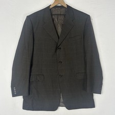 Canali Men  s Blazer 44R 56IT Brown Gray Windowpane Virgin Wool Italy 3 Button