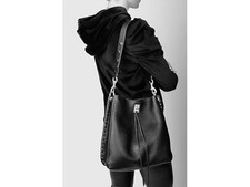 Rebecca Minkoff Darren Genuine Leather Shoulder Bag Black Medium New