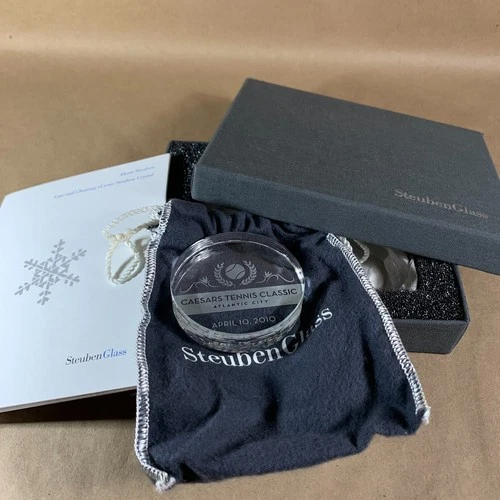 Steuben Paperweight Caesars Tennis Classic Atlantic City NJ Original Box + Pouch