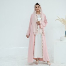 Dubai Women Open Abaya Cardigan w/Scarf Turkey Islamic Kimono Long Robes Ramadan