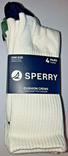 SPERRY men's 4 pairs white cushioned crew socks with contrasting heel  toe OS