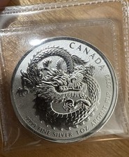 2019 $5 Canada 1oz .9999 Fine Silver Lucky Dragon High Relief Coin BU 44.93 per troy oz