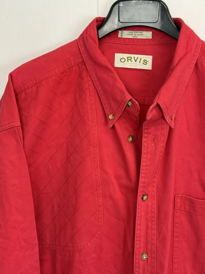 Orvis Long Sleeve Cotton Red Twill Quilted Hunting Safari Shooting Shirt XXL - Image 2 of 4