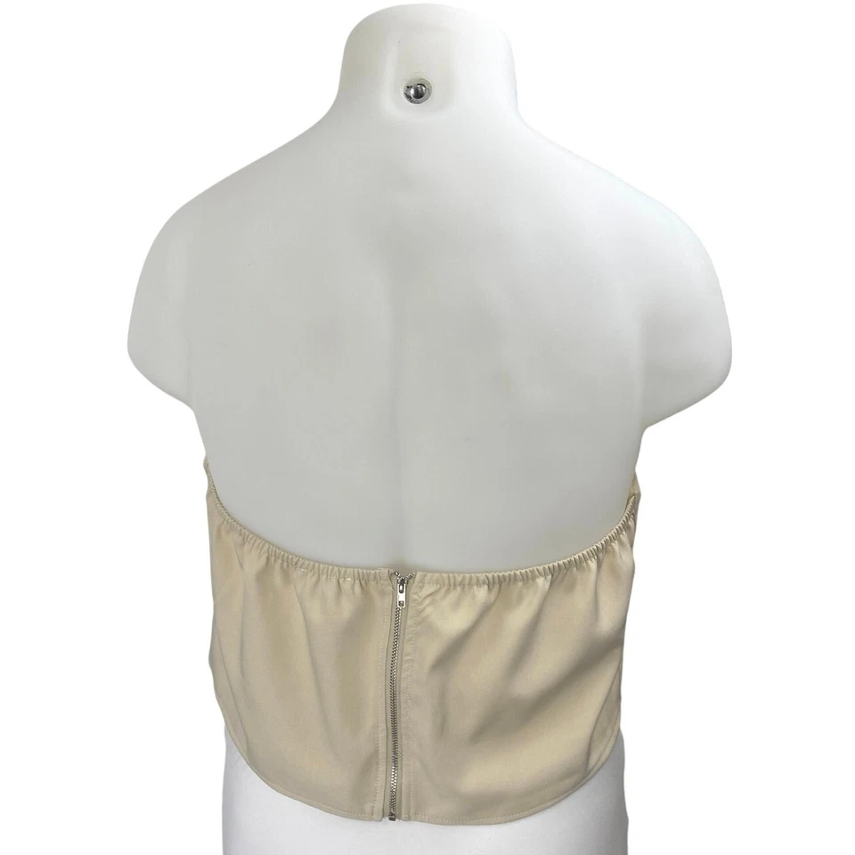 Boohoo Beige Sleeveless Strapless Zipper Cami Bandeau Corset Crop Tank Top 16 - Image 2 of 4