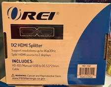 OREI HD-102 1x2 HDMI Splitter w/ Power Adapter Supports 4K 30Hz Dual Display