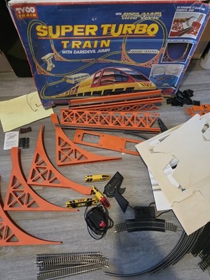 Vintage Tyco Super Turbo Train Set HO Scale 1988 Toy 80's Boxed Rare Stunts Jump