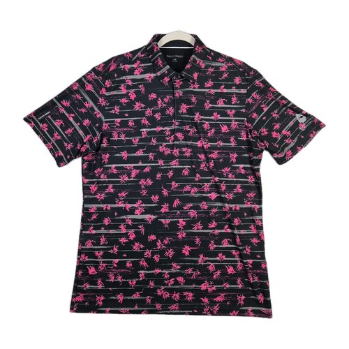 Galvin Green Herren Größe Large Golf Performance Poloshirt schwarz mit rosa Blättern