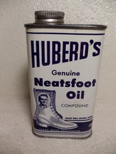 Antique HUBERD'S Genuine Neatsfoot Oil Compound 1/2 Fluid Pint Can  
