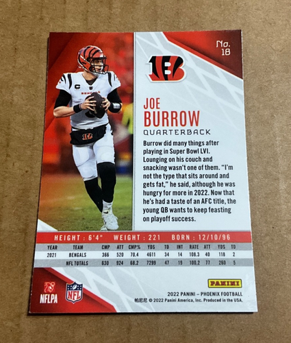 2022 Panini Phoenix # 18 Joe Burrow Cincinnati Bengals Football NFL - Picture 2 of 2