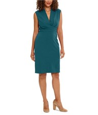 LONDON TIMES Womens Solid Sheath Pleated Midi Dress