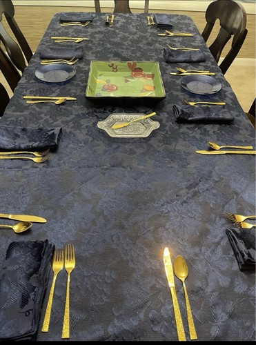 Elegant Royal Blue Damask Tablecloth 57” x 82” & Napkin Set