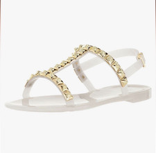 Stuart Weitzman Women  s White/Gold Studded Strappy Ankle Sandals US 8 NEW in box